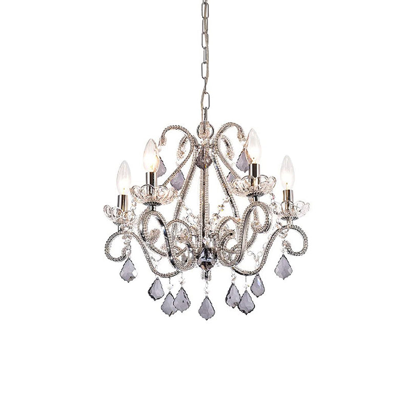 Candle Bedroom Ceiling Pendant French Country Crystal 5 Heads Hanging Chandelier Light Clearhalo 'Ceiling Lights' 'Chandeliers' Lighting' options 2138000