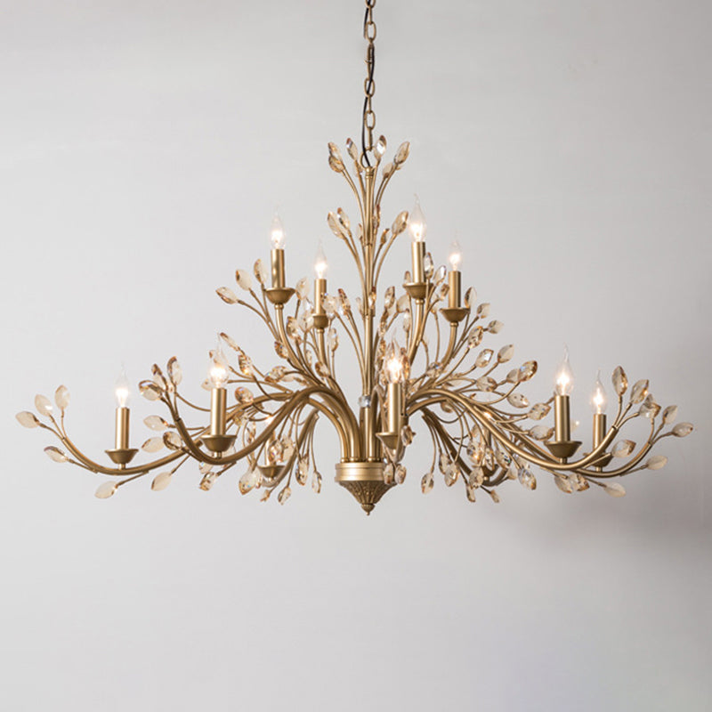 Amber Crystal Branch Pendant Chandelier Rustic Bedroom Suspension Lighting in Gold Clearhalo 'Ceiling Lights' 'Chandeliers' Lighting' options 2138003