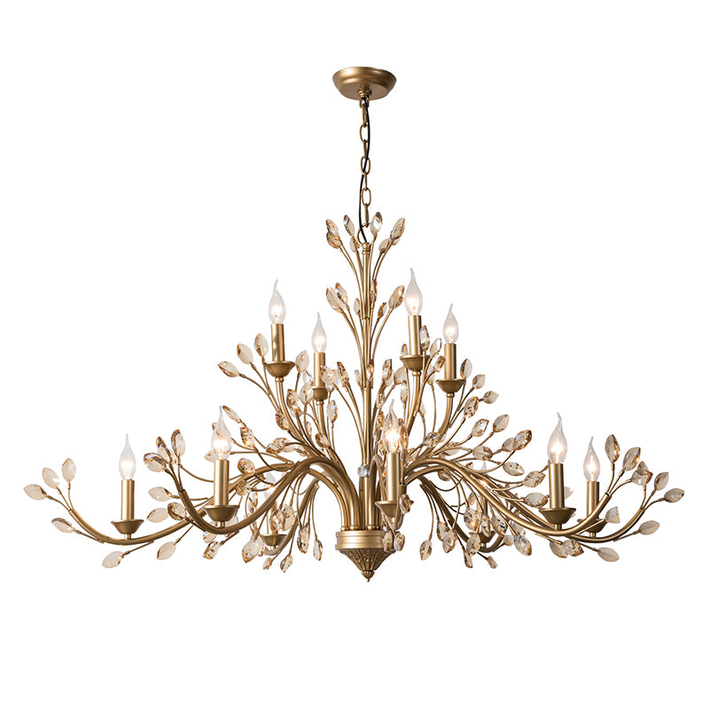 Amber Crystal Branch Pendant Chandelier Rustic Bedroom Suspension Lighting in Gold Clearhalo 'Ceiling Lights' 'Chandeliers' Lighting' options 2138004