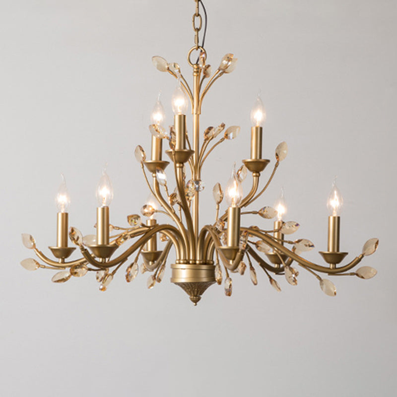 Amber Crystal Branch Pendant Chandelier Rustic Bedroom Suspension Lighting in Gold Clearhalo 'Ceiling Lights' 'Chandeliers' Lighting' options 2138005