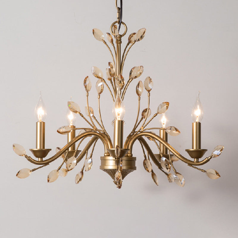 Amber Crystal Branch Pendant Chandelier Rustic Bedroom Suspension Lighting in Gold Clearhalo 'Ceiling Lights' 'Chandeliers' Lighting' options 2138008