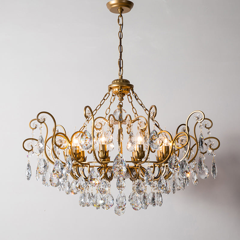 Swirling Chandelier Light Antique Metal Suspended Lighting Fixture with Crystal Droplet Clearhalo 'Ceiling Lights' 'Chandeliers' Lighting' options 2138010