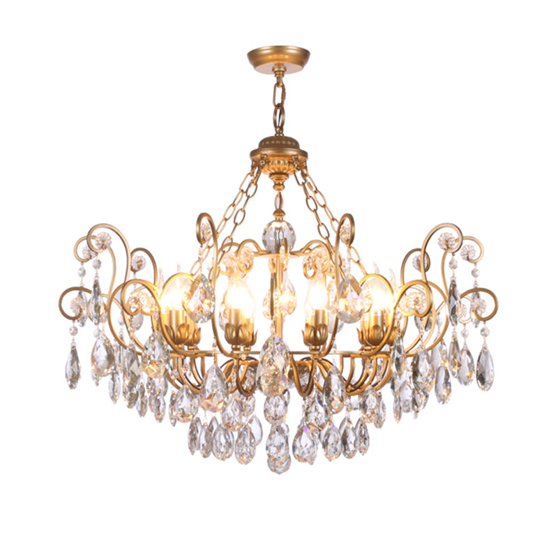 Swirling Chandelier Light Antique Metal Suspended Lighting Fixture with Crystal Droplet Clearhalo 'Ceiling Lights' 'Chandeliers' Lighting' options 2138013