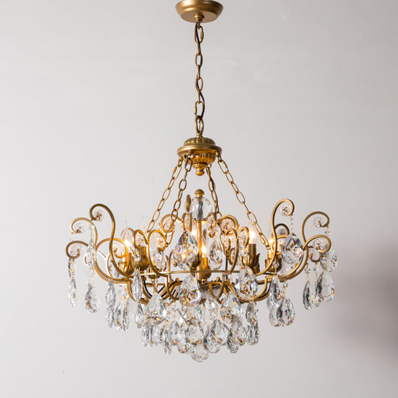 Swirling Chandelier Light Antique Metal Suspended Lighting Fixture with Crystal Droplet Clearhalo 'Ceiling Lights' 'Chandeliers' Lighting' options 2138014