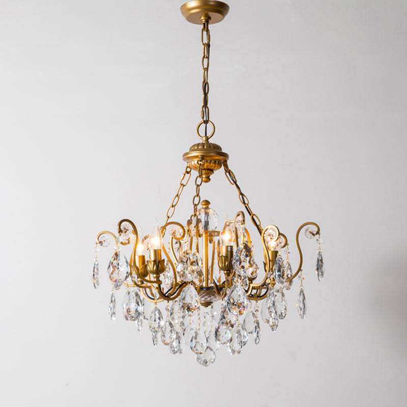 Swirling Chandelier Light Antique Metal Suspended Lighting Fixture with Crystal Droplet Clearhalo 'Ceiling Lights' 'Chandeliers' Lighting' options 2138015