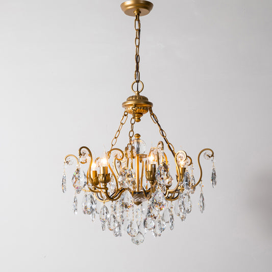 Swirling Chandelier Light Antique Metal Suspended Lighting Fixture with Crystal Droplet Clearhalo 'Ceiling Lights' 'Chandeliers' Lighting' options 2138015