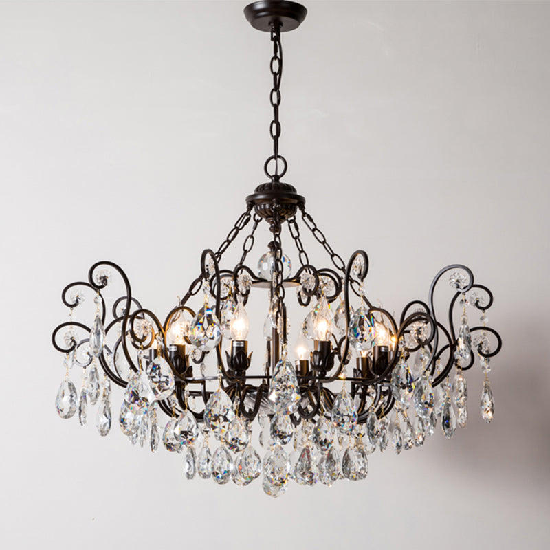 Swirling Chandelier Light Antique Metal Suspended Lighting Fixture with Crystal Droplet Clearhalo 'Ceiling Lights' 'Chandeliers' Lighting' options 2138016