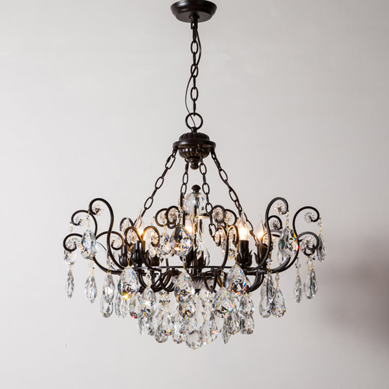 Swirling Chandelier Light Antique Metal Suspended Lighting Fixture with Crystal Droplet Clearhalo 'Ceiling Lights' 'Chandeliers' Lighting' options 2138017