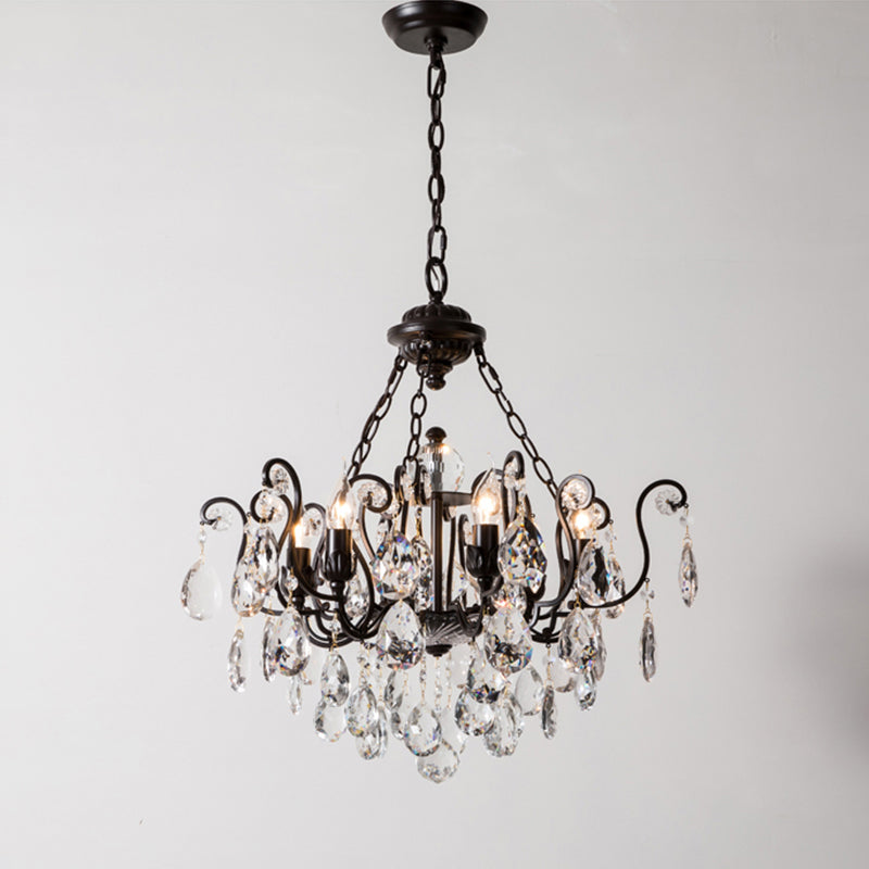 Swirling Chandelier Light Antique Metal Suspended Lighting Fixture with Crystal Droplet Clearhalo 'Ceiling Lights' 'Chandeliers' Lighting' options 2138018