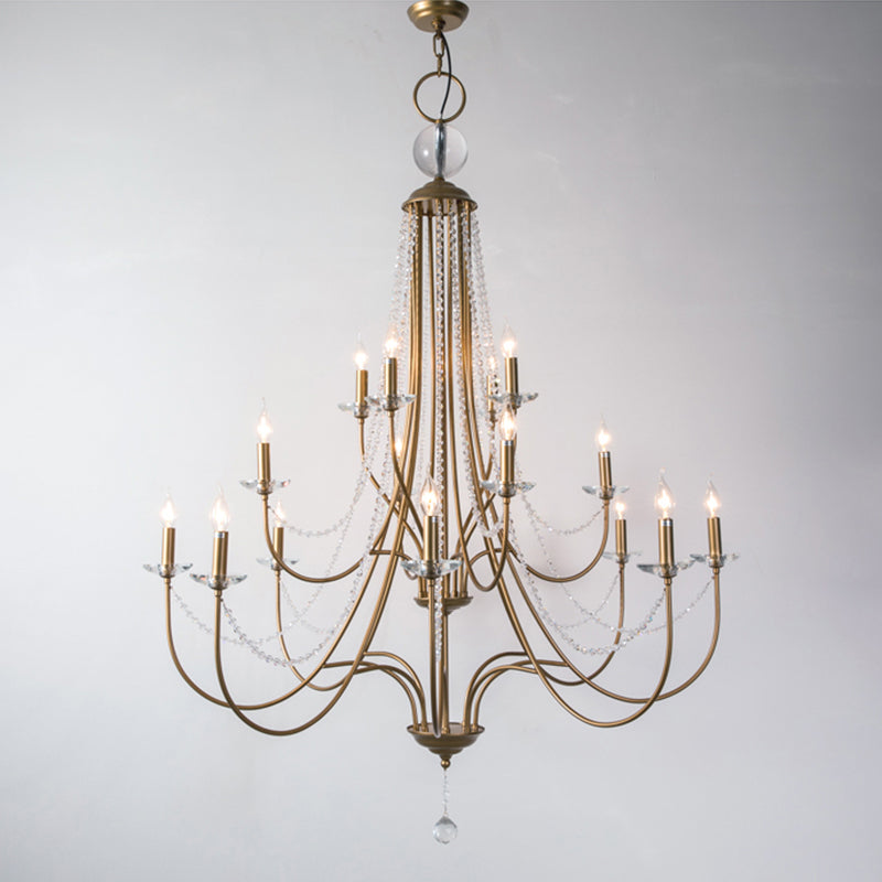 Country Style Candlestick Chandelier Metallic Hanging Light Kit with Crystal Strand Clearhalo 'Ceiling Lights' 'Chandeliers' Lighting' options 2138019