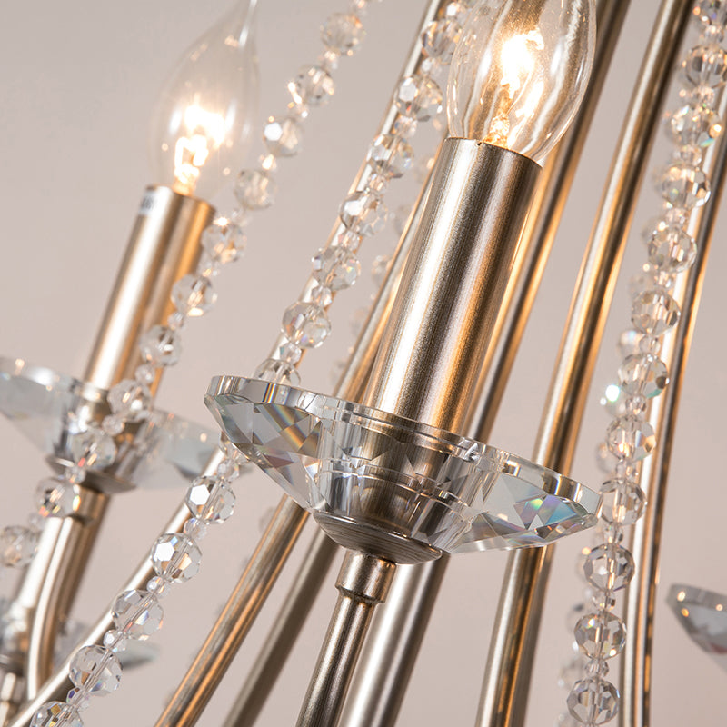 Country Style Candlestick Chandelier Metallic Hanging Light Kit with Crystal Strand Clearhalo 'Ceiling Lights' 'Chandeliers' Lighting' options 2138023