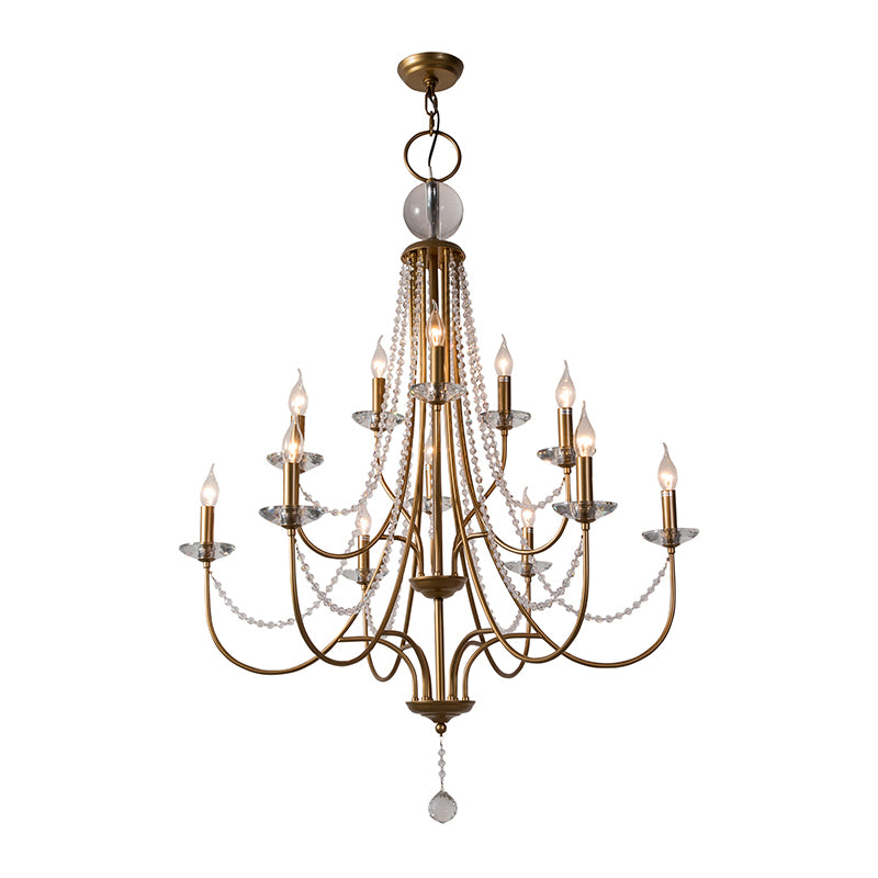 Country Style Candlestick Chandelier Metallic Hanging Light Kit with Crystal Strand Clearhalo 'Ceiling Lights' 'Chandeliers' Lighting' options 2138024