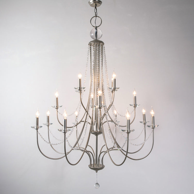 Country Style Candlestick Chandelier Metallic Hanging Light Kit with Crystal Strand Clearhalo 'Ceiling Lights' 'Chandeliers' Lighting' options 2138025