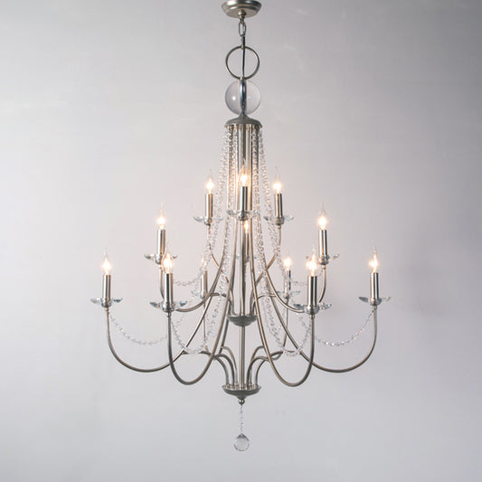 Country Style Candlestick Chandelier Metallic Hanging Light Kit with Crystal Strand Clearhalo 'Ceiling Lights' 'Chandeliers' Lighting' options 2138026