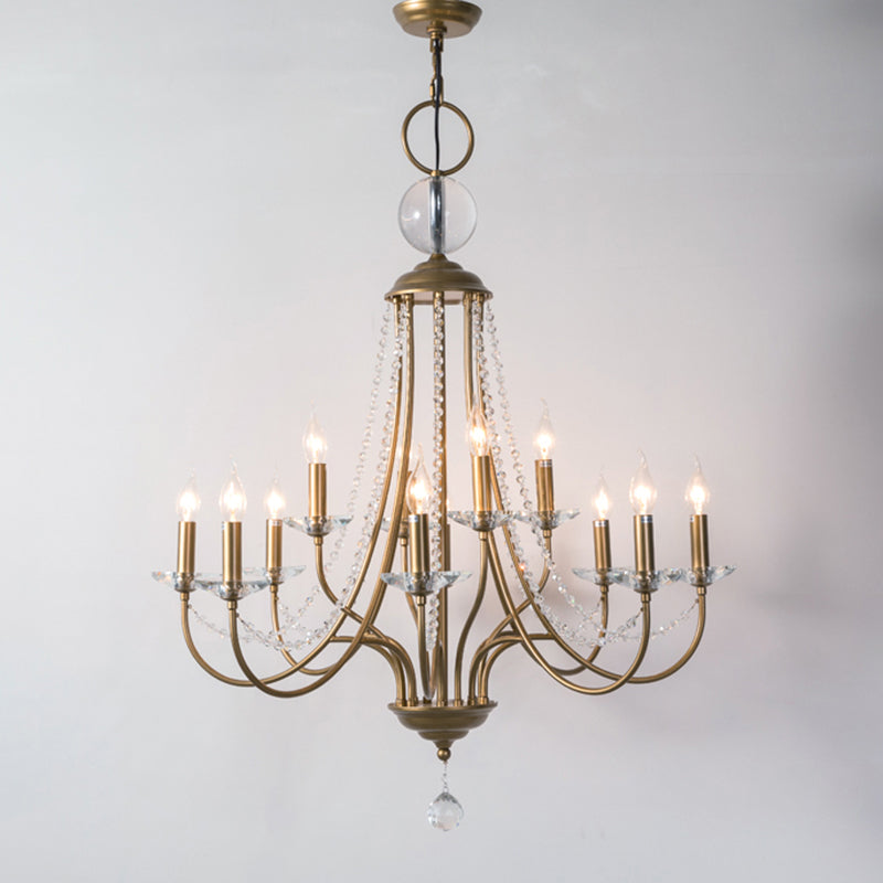 Country Style Candlestick Chandelier Metallic Hanging Light Kit with Crystal Strand Clearhalo 'Ceiling Lights' 'Chandeliers' Lighting' options 2138027