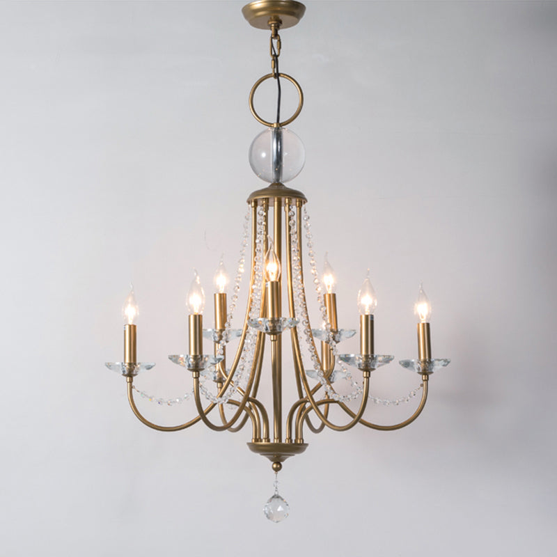 Country Style Candlestick Chandelier Metallic Hanging Light Kit with Crystal Strand Clearhalo 'Ceiling Lights' 'Chandeliers' Lighting' options 2138028