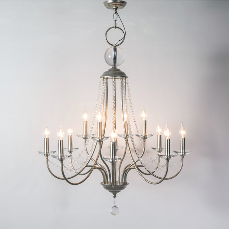 Country Style Candlestick Chandelier Metallic Hanging Light Kit with Crystal Strand Clearhalo 'Ceiling Lights' 'Chandeliers' Lighting' options 2138029