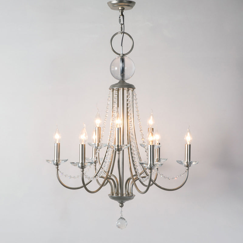 Country Style Candlestick Chandelier Metallic Hanging Light Kit with Crystal Strand Clearhalo 'Ceiling Lights' 'Chandeliers' Lighting' options 2138030