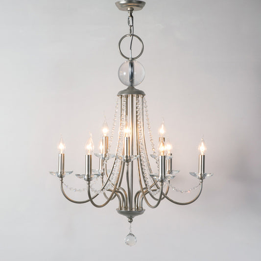 Country Style Candlestick Chandelier Metallic Hanging Light Kit with Crystal Strand Clearhalo 'Ceiling Lights' 'Chandeliers' Lighting' options 2138030