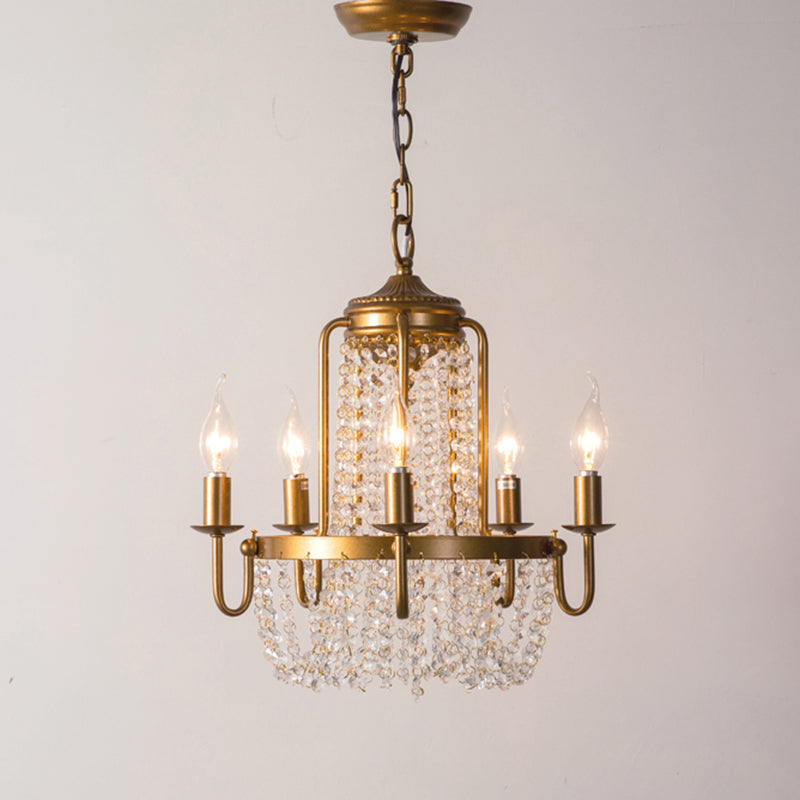 Crystal Octagons Hanging Chandelier Rustic Gold Candle Style Living Room Drop Pendant Clearhalo 'Ceiling Lights' 'Chandeliers' Lighting' options 2138032