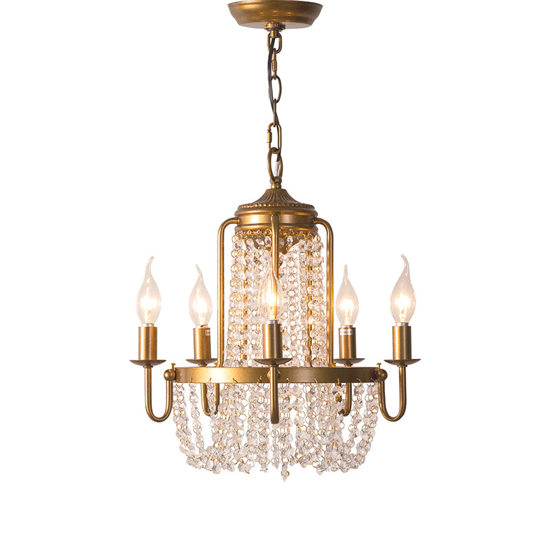 Crystal Octagons Hanging Chandelier Rustic Gold Candle Style Living Room Drop Pendant Clearhalo 'Ceiling Lights' 'Chandeliers' Lighting' options 2138033