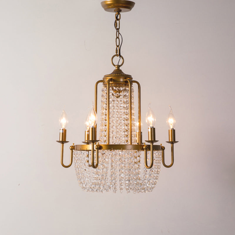 Crystal Octagons Hanging Chandelier Rustic Gold Candle Style Living Room Drop Pendant Clearhalo 'Ceiling Lights' 'Chandeliers' Lighting' options 2138034