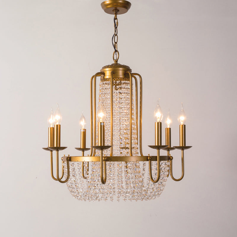 Crystal Octagons Hanging Chandelier Rustic Gold Candle Style Living Room Drop Pendant Clearhalo 'Ceiling Lights' 'Chandeliers' Lighting' options 2138036