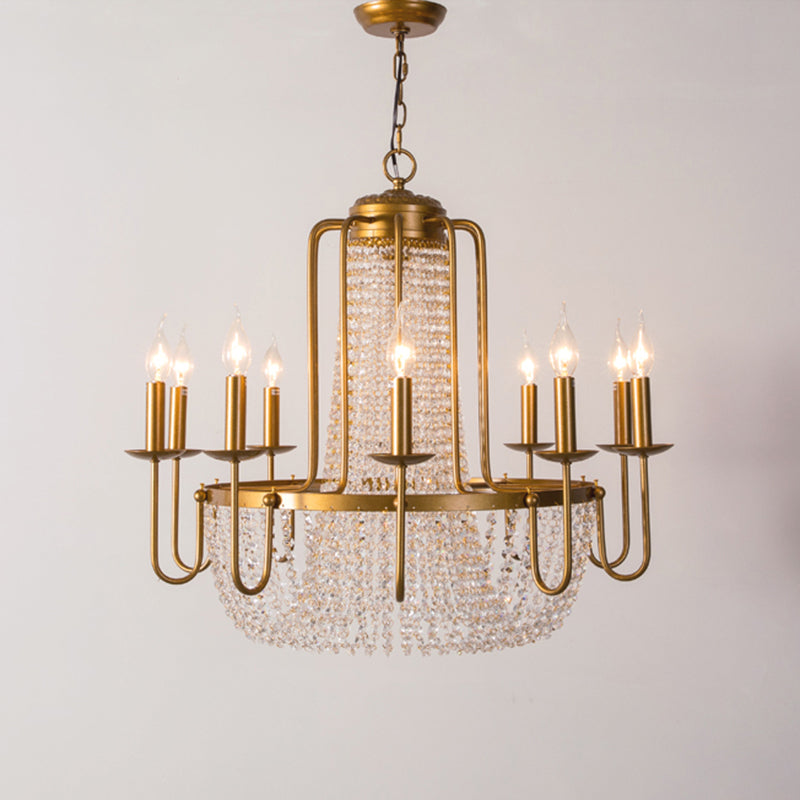 Crystal Octagons Hanging Chandelier Rustic Gold Candle Style Living Room Drop Pendant Clearhalo 'Ceiling Lights' 'Chandeliers' Lighting' options 2138037