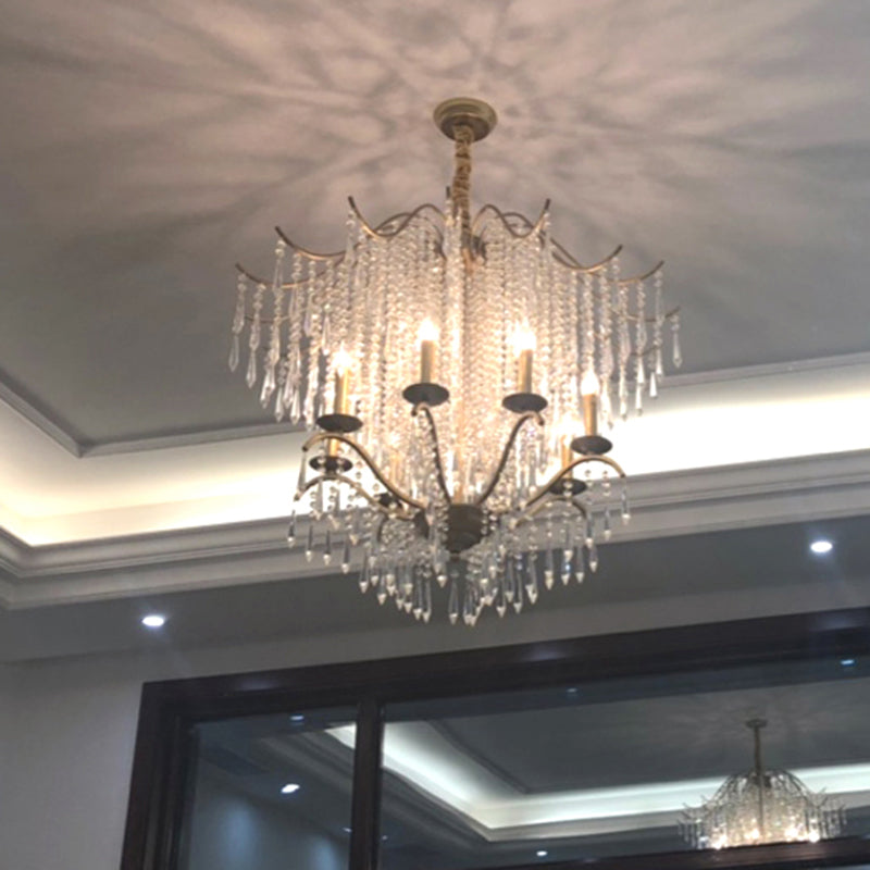 Candle Chandelier Light Fixture Traditional Gold Clear Crystal Tassel Hanging Light Fixture Clearhalo 'Ceiling Lights' 'Chandeliers' Lighting' options 2138038