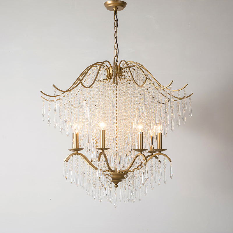 Candle Chandelier Light Fixture Traditional Gold Clear Crystal Tassel Hanging Light Fixture Clearhalo 'Ceiling Lights' 'Chandeliers' Lighting' options 2138039