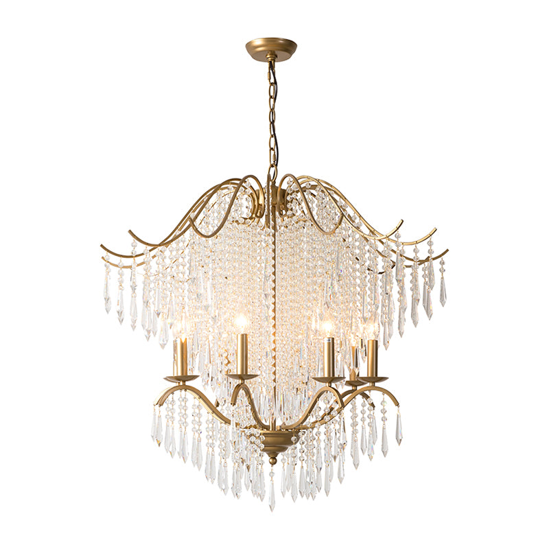 Candle Chandelier Light Fixture Traditional Gold Clear Crystal Tassel Hanging Light Fixture Clearhalo 'Ceiling Lights' 'Chandeliers' Lighting' options 2138040