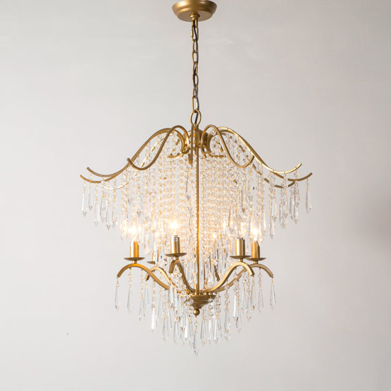 Candle Chandelier Light Fixture Traditional Gold Clear Crystal Tassel Hanging Light Fixture Clearhalo 'Ceiling Lights' 'Chandeliers' Lighting' options 2138041