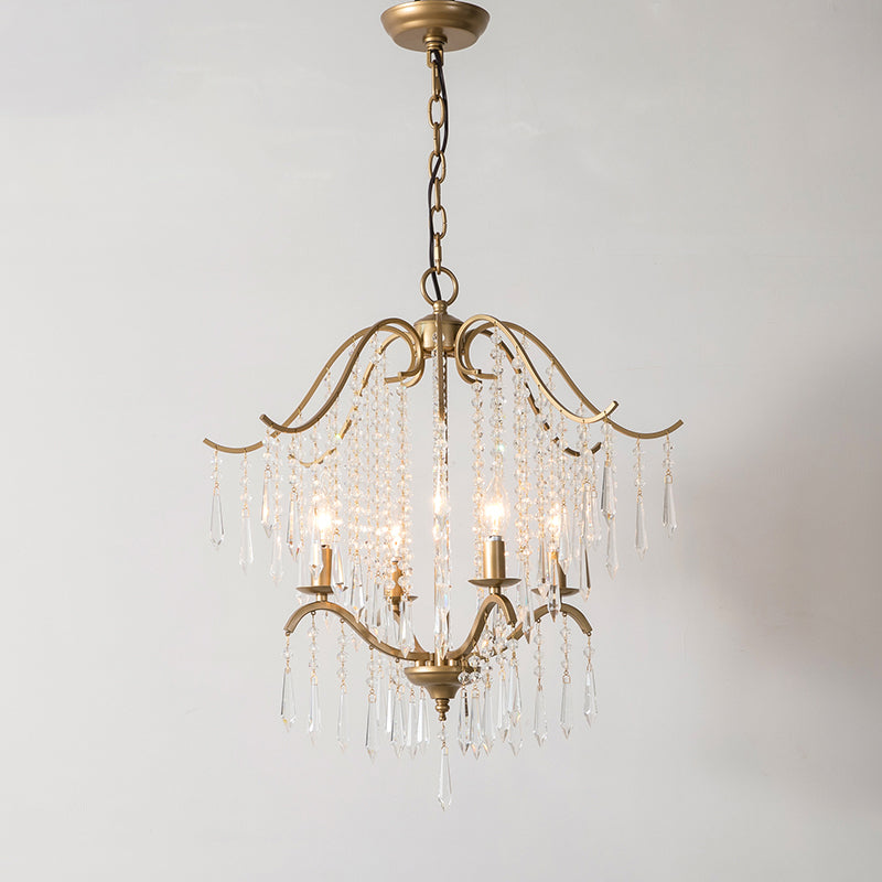 Candle Chandelier Light Fixture Traditional Gold Clear Crystal Tassel Hanging Light Fixture Clearhalo 'Ceiling Lights' 'Chandeliers' Lighting' options 2138042