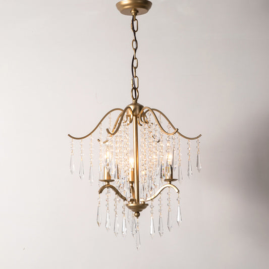 Candle Chandelier Light Fixture Traditional Gold Clear Crystal Tassel Hanging Light Fixture Clearhalo 'Ceiling Lights' 'Chandeliers' Lighting' options 2138043