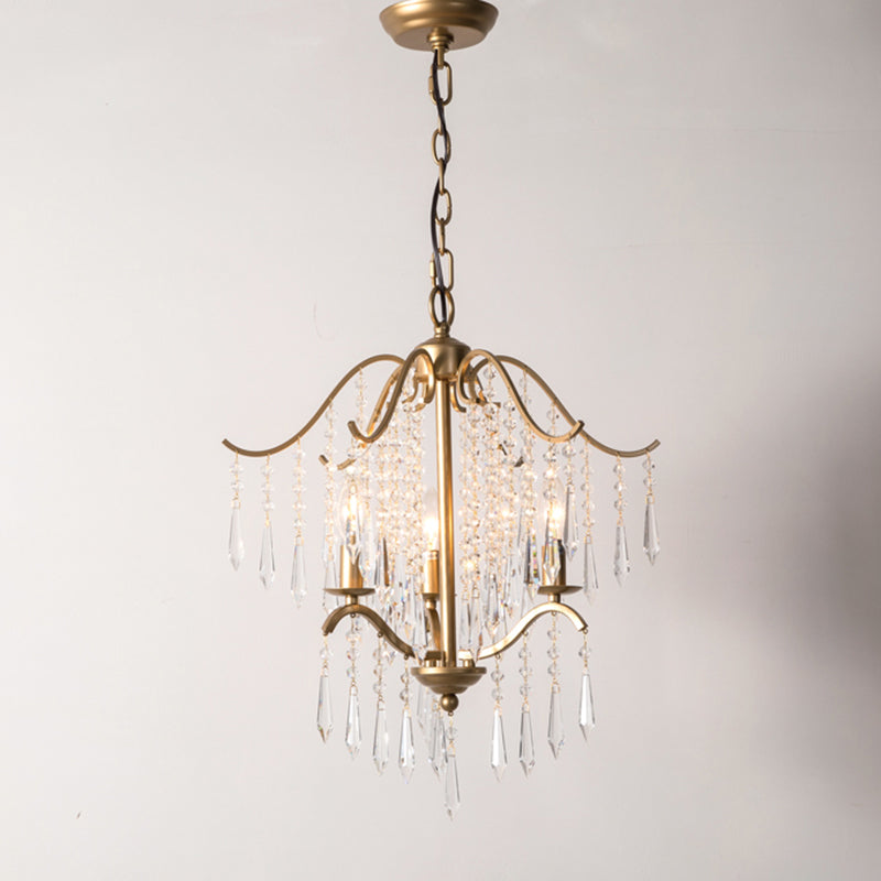 Candle Chandelier Light Fixture Traditional Gold Clear Crystal Tassel Hanging Light Fixture 3 Gold Clearhalo 'Ceiling Lights' 'Chandeliers' Lighting' options 2138043_ed9607b6-9eaa-40ea-9770-4119bde82eb6