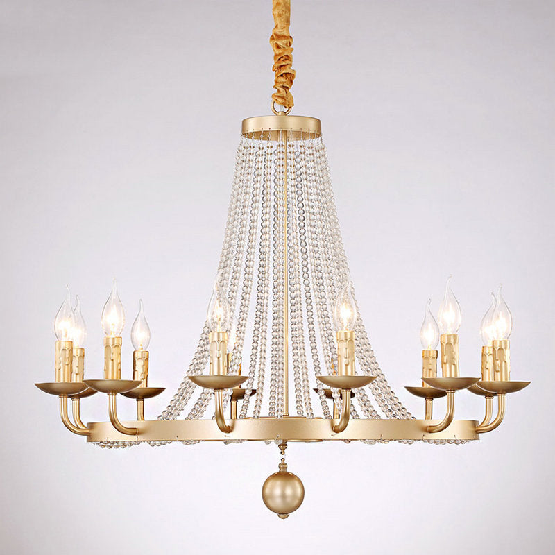 Metal Chandelier Candelabra Retro Ceiling Pendant Light with Flared Crystal Strand Clearhalo 'Ceiling Lights' 'Chandeliers' Lighting' options 2138044