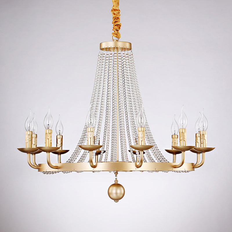 Metal Chandelier Candelabra Retro Ceiling Pendant Light with Flared Crystal Strand Clearhalo 'Ceiling Lights' 'Chandeliers' Lighting' options 2138045