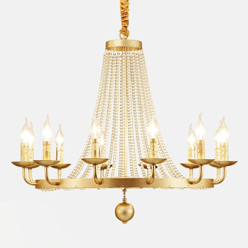 Metal Chandelier Candelabra Retro Ceiling Pendant Light with Flared Crystal Strand Clearhalo 'Ceiling Lights' 'Chandeliers' Lighting' options 2138046