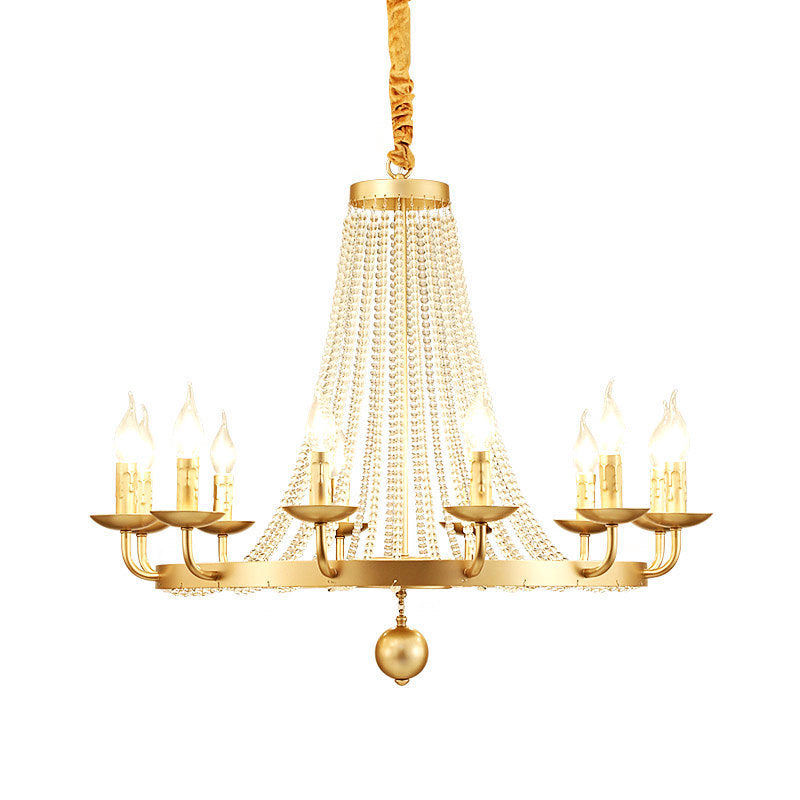 Metal Chandelier Candelabra Retro Ceiling Pendant Light with Flared Crystal Strand Clearhalo 'Ceiling Lights' 'Chandeliers' Lighting' options 2138048