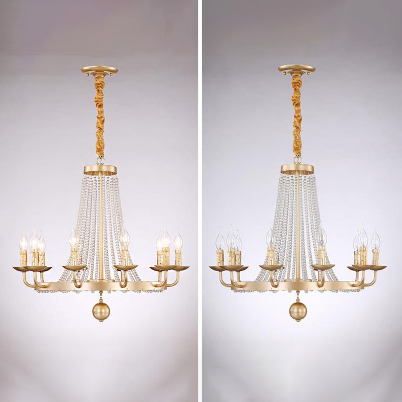 Metal Chandelier Candelabra Retro Ceiling Pendant Light with Flared Crystal Strand Clearhalo 'Ceiling Lights' 'Chandeliers' Lighting' options 2138050