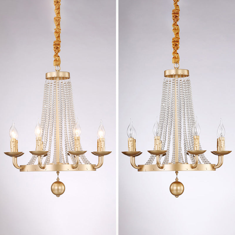 Metal Chandelier Candelabra Retro Ceiling Pendant Light with Flared Crystal Strand Clearhalo 'Ceiling Lights' 'Chandeliers' Lighting' options 2138052