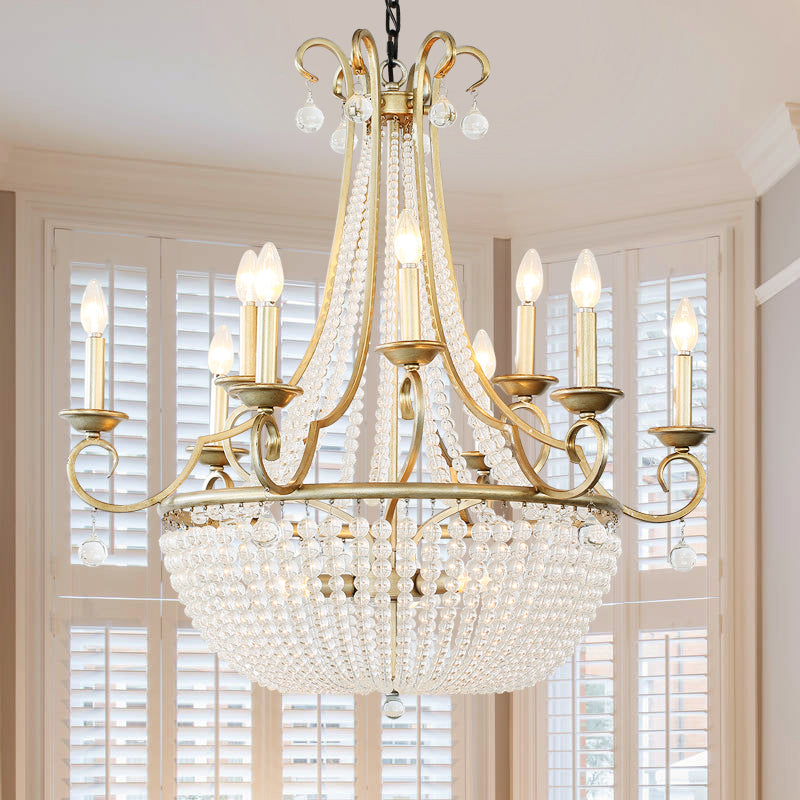 Crystal Beaded Basket Pendant Lamp Rustic Dining Room Ceiling Chandelier with Candle Design 12 Silver Clearhalo 'Ceiling Lights' 'Chandeliers' Lighting' options 2138054_a4c3662f-51d5-4a1c-a83e-2fcd6ad30531