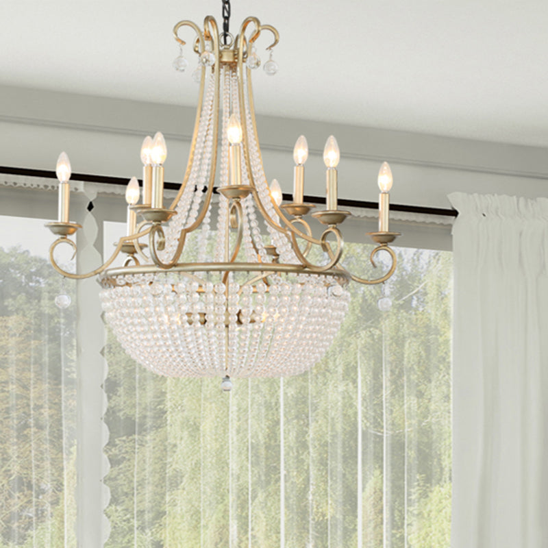 Crystal Beaded Basket Pendant Lamp Rustic Dining Room Ceiling Chandelier with Candle Design Clearhalo 'Ceiling Lights' 'Chandeliers' Lighting' options 2138056