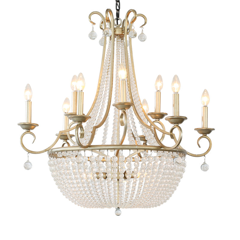 Crystal Beaded Basket Pendant Lamp Rustic Dining Room Ceiling Chandelier with Candle Design Clearhalo 'Ceiling Lights' 'Chandeliers' Lighting' options 2138057