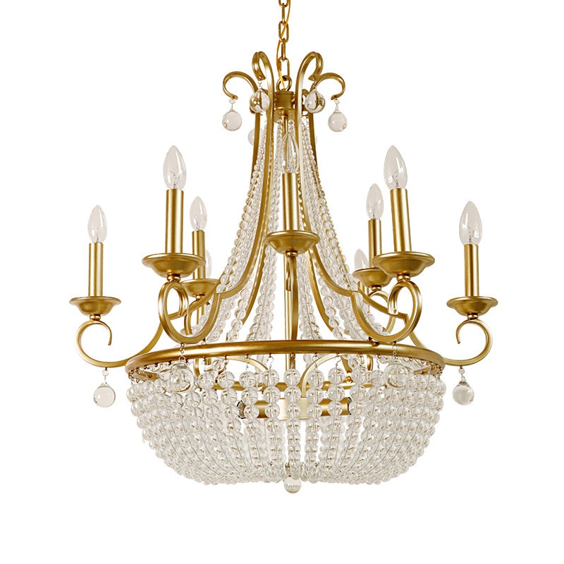 Crystal Beaded Basket Pendant Lamp Rustic Dining Room Ceiling Chandelier with Candle Design Clearhalo 'Ceiling Lights' 'Chandeliers' Lighting' options 2138058