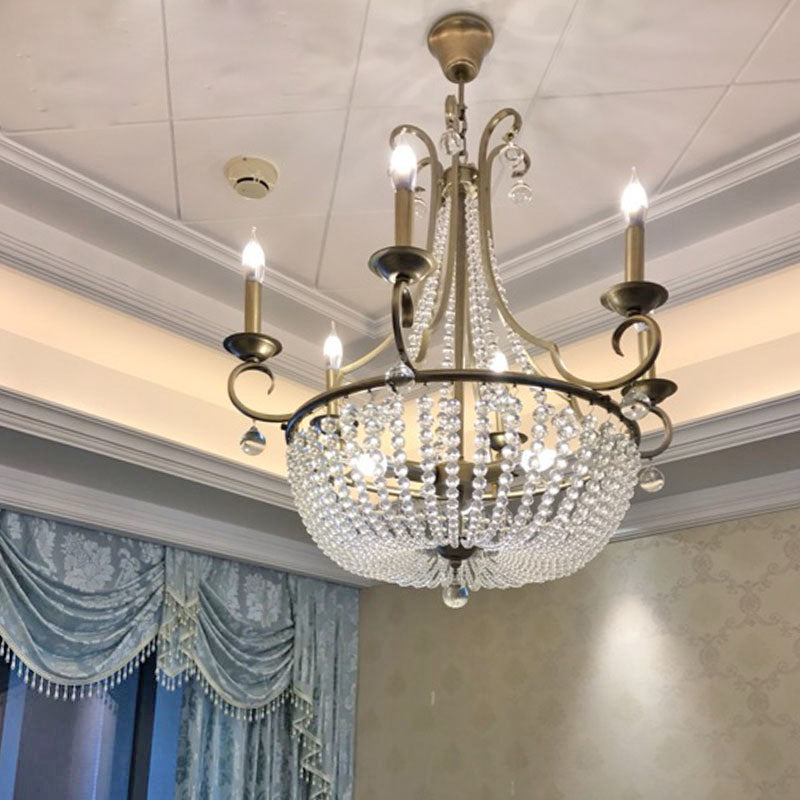 Crystal Beaded Basket Pendant Lamp Rustic Dining Room Ceiling Chandelier with Candle Design Clearhalo 'Ceiling Lights' 'Chandeliers' Lighting' options 2138059