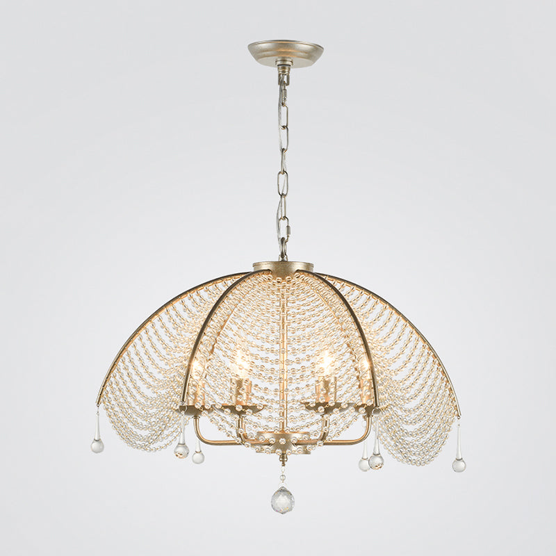 Candle Metal Chandelier Lighting Rural Kitchen Hanging Lamp with Crystal Draping Clearhalo 'Ceiling Lights' 'Chandeliers' Lighting' options 2138067