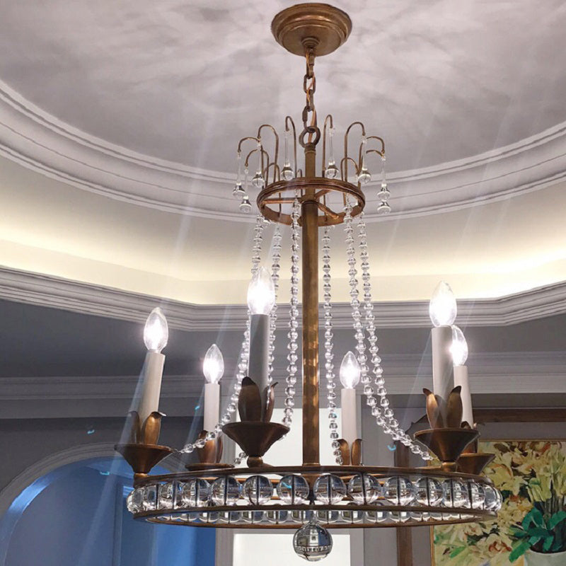 Candle Style Living Room Chandelier Antique Clear Crystal 6 Heads Ceiling Hang Light Clearhalo 'Ceiling Lights' 'Chandeliers' Lighting' options 2138069