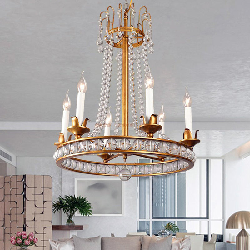 Candle Style Living Room Chandelier Antique Clear Crystal 6 Heads Ceiling Hang Light Clearhalo 'Ceiling Lights' 'Chandeliers' Lighting' options 2138070