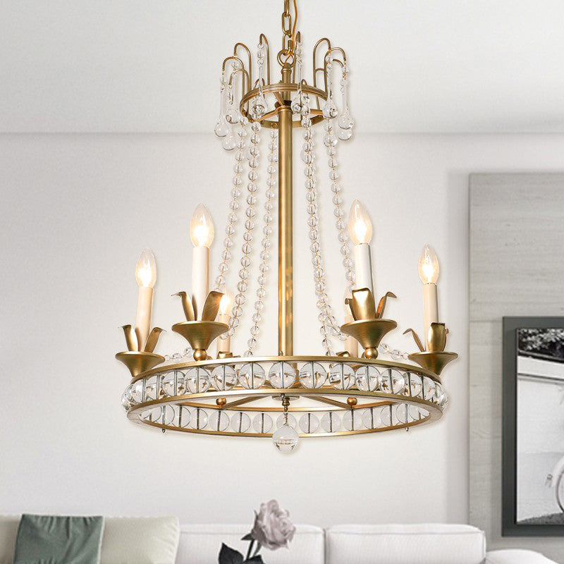 Candle Style Living Room Chandelier Antique Clear Crystal 6 Heads Ceiling Hang Light Clearhalo 'Ceiling Lights' 'Chandeliers' Lighting' options 2138071